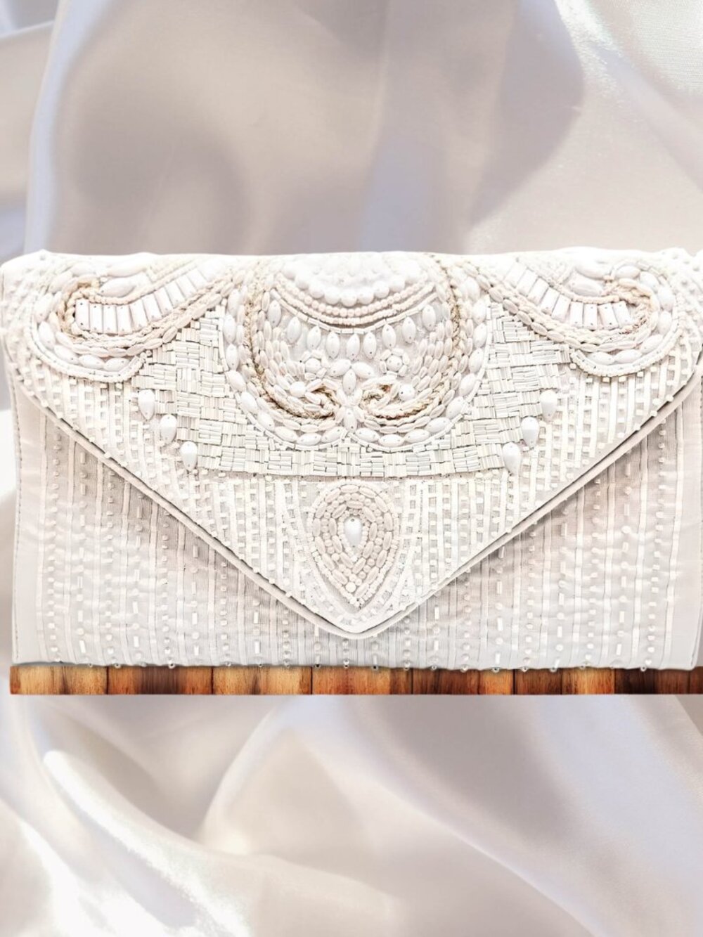 White Bridal Pearl Beaded Bag Clutch Crossbody Handbag Wedding Bride Gift - Picture 3 of 8